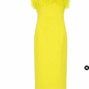 Rebecca Vallance Vibrant Yellow Midi Dress with Feather Detail